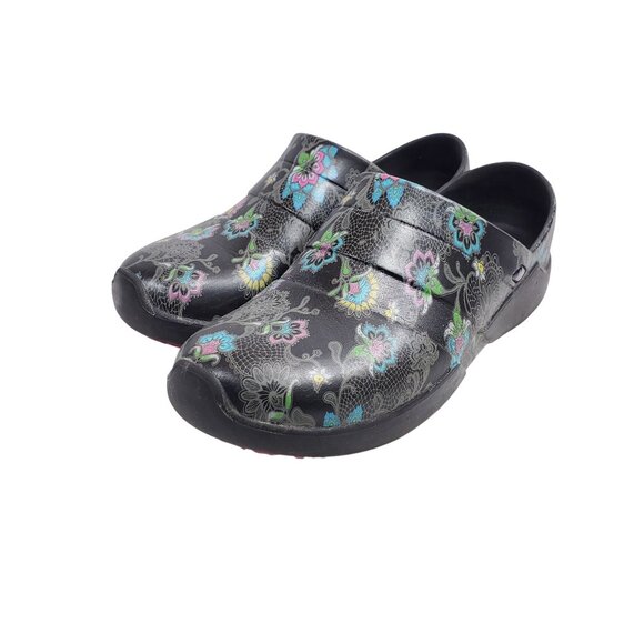 Anywear Women's Size 9 Professional Clogs Black Floral - Picture 2 of 7